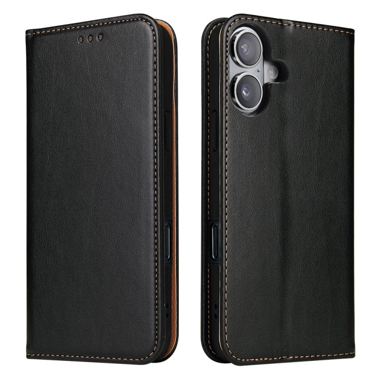 For iPhone 16 Plus Fierre Shann PU Genuine Leather Texture Phone Case(Black) - iPhone 16 Plus Cases by FIERRE SHANN | Online Shopping South Africa | PMC Jewellery | Buy Now Pay Later Mobicred