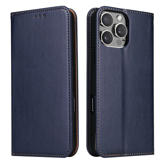 For iPhone 16 Pro Fierre Shann PU Genuine Leather Texture Phone Case(Blue) - iPhone 16 Pro Cases by FIERRE SHANN | Online Shopping South Africa | PMC Jewellery | Buy Now Pay Later Mobicred