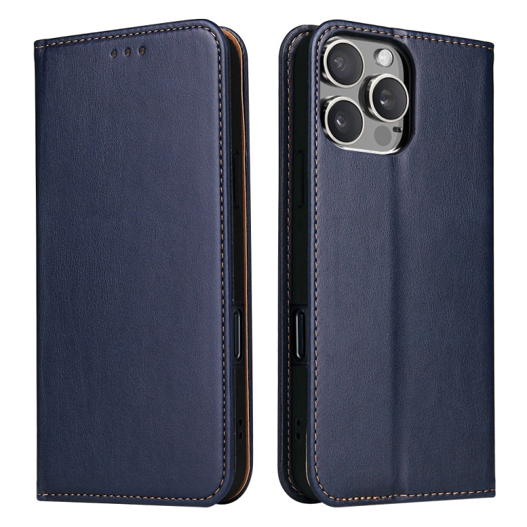 For iPhone 16 Pro Max Fierre Shann PU Genuine Leather Texture Phone Case(Blue) - iPhone 16 Pro Max Cases by FIERRE SHANN | Online Shopping South Africa | PMC Jewellery | Buy Now Pay Later Mobicred