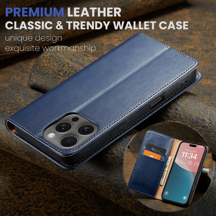 For iPhone 16 Pro Max Fierre Shann PU Genuine Leather Texture Phone Case(Blue) - iPhone 16 Pro Max Cases by FIERRE SHANN | Online Shopping South Africa | PMC Jewellery | Buy Now Pay Later Mobicred