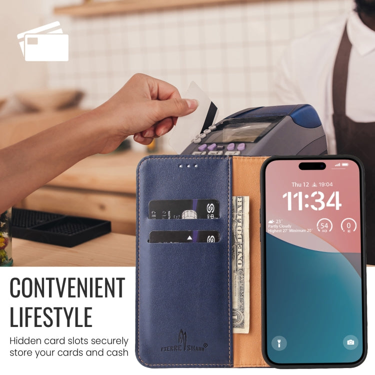 For iPhone 16 Pro Max Fierre Shann PU Genuine Leather Texture Phone Case(Blue) - iPhone 16 Pro Max Cases by FIERRE SHANN | Online Shopping South Africa | PMC Jewellery | Buy Now Pay Later Mobicred