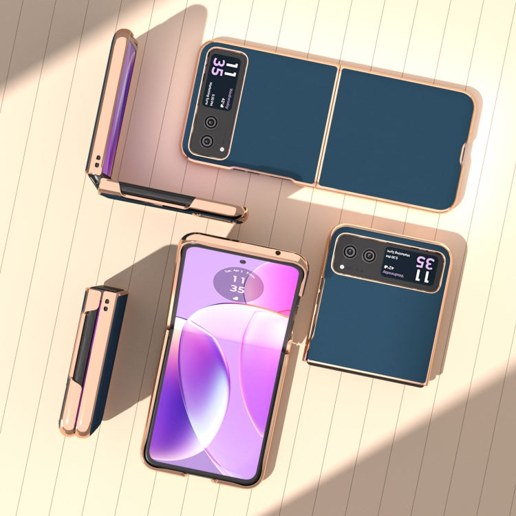 For Motorola Razr 40 Genuine Leather Silk Series Nano Plating Phone Case(Blue) - Motorola Cases by PMC TechLife | Online Shopping South Africa | PMC TechLife | Buy Now Pay Later Mobicred