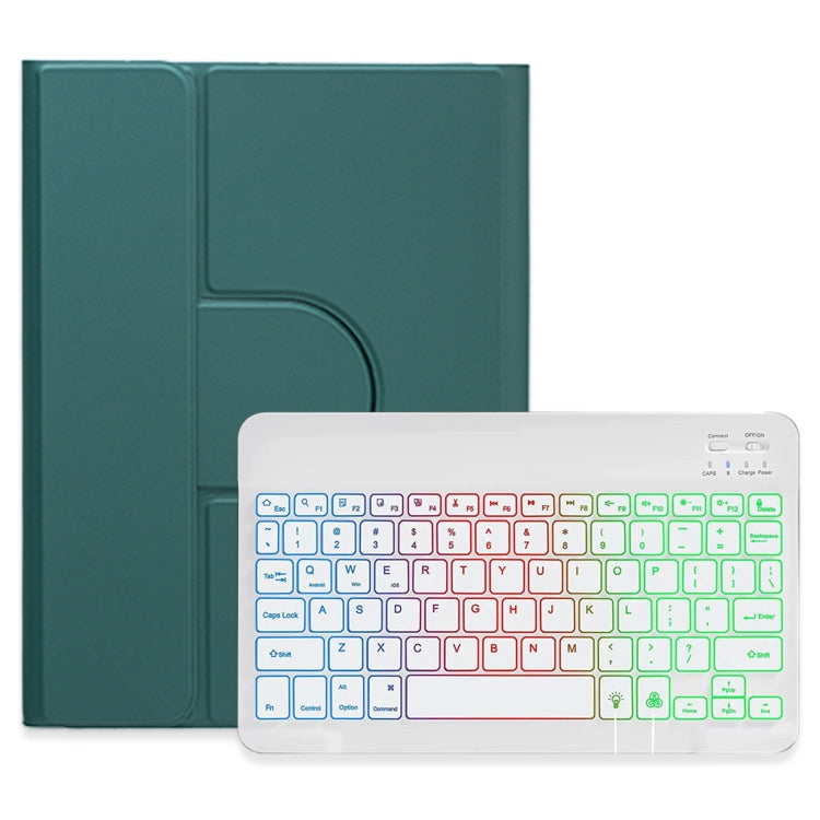 For iPad Air 2022 / iPad Pro 11 2021 Three-color Backlight White 360 Degree Rotatable Bluetooth Keyboard Leather Case(Dark Green) - Universal by PMC Jewellery | Online Shopping South Africa | PMC Jewellery