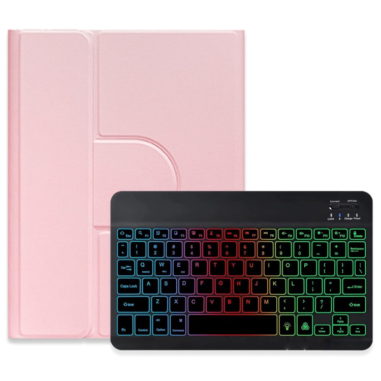 For iPad 10th Gen 10.9 2022 Three-color Backlight Black 360 Degree Rotatable Bluetooth Keyboard Leather Case(Pink) - Universal by PMC Jewellery | Online Shopping South Africa | PMC Jewellery