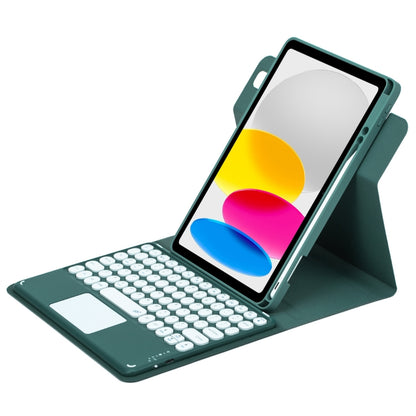 For iPad 10th Gen 10.9 2022 Round Button 360 Degree Rotatable Bluetooth Keyboard Leather Case with Touchpad(Dark Green) - Universal by PMC Jewellery | Online Shopping South Africa | PMC Jewellery