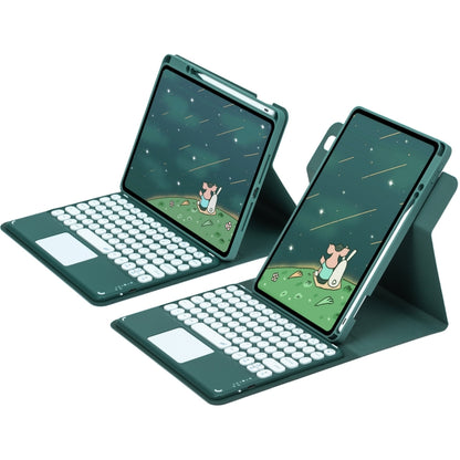 For iPad 10th Gen 10.9 2022 Round Button 360 Degree Rotatable Bluetooth Keyboard Leather Case with Touchpad(Dark Green) - Universal by PMC Jewellery | Online Shopping South Africa | PMC Jewellery