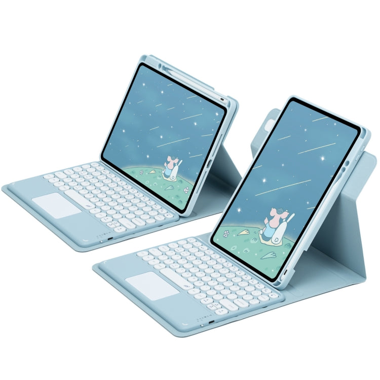 For iPad 10th Gen 10.9 2022 Round Button 360 Degree Rotatable Bluetooth Keyboard Leather Case with Touchpad(Sky Blue) - Universal by PMC Jewellery | Online Shopping South Africa | PMC Jewellery