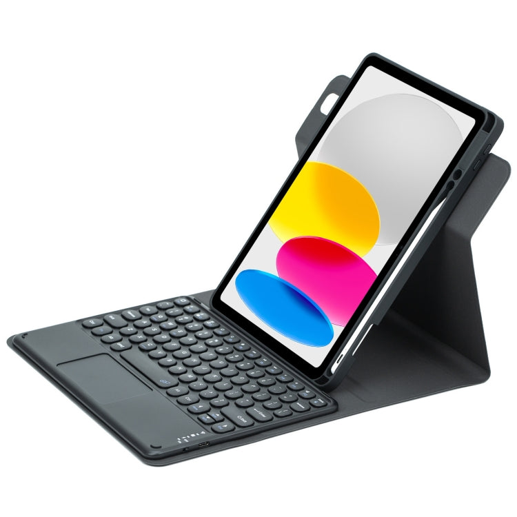 For iPad 10th Gen 10.9 2022 Round Button 360 Degree Rotatable Bluetooth Keyboard Leather Case with Touchpad(Black) - Universal by PMC Jewellery | Online Shopping South Africa | PMC Jewellery