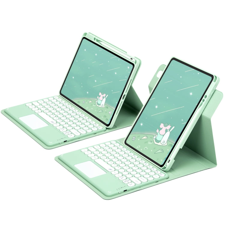 For iPad Air 2022 / iPad Pro 11 2021 Round Button 360 Degree Rotatable Bluetooth Keyboard Leather Case with Touchpad(Mint Green) - Universal by PMC Jewellery | Online Shopping South Africa | PMC Jewellery