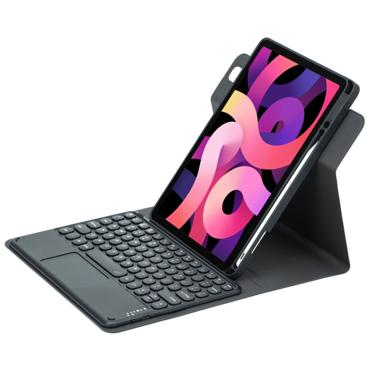 For iPad Air 2022 / iPad Pro 11 2021 Round Button 360 Degree Rotatable Bluetooth Keyboard Leather Case with Touchpad(Black) - Universal by PMC Jewellery | Online Shopping South Africa | PMC Jewellery