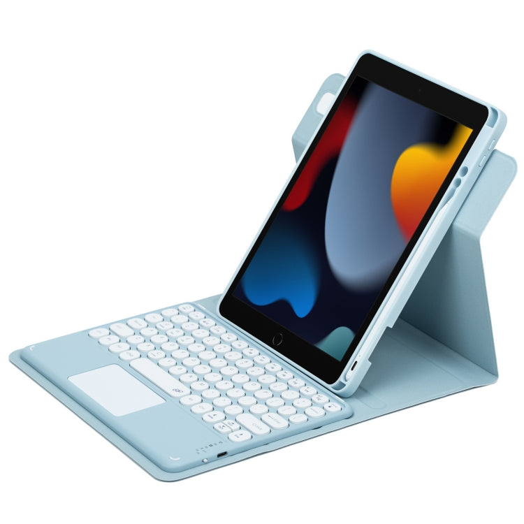 For iPad 10.2 2021 / Air 2019 Round Button 360 Degree Rotatable Bluetooth Keyboard Leather Case with Touchpad(Sky Blue) - Universal by PMC Jewellery | Online Shopping South Africa | PMC Jewellery