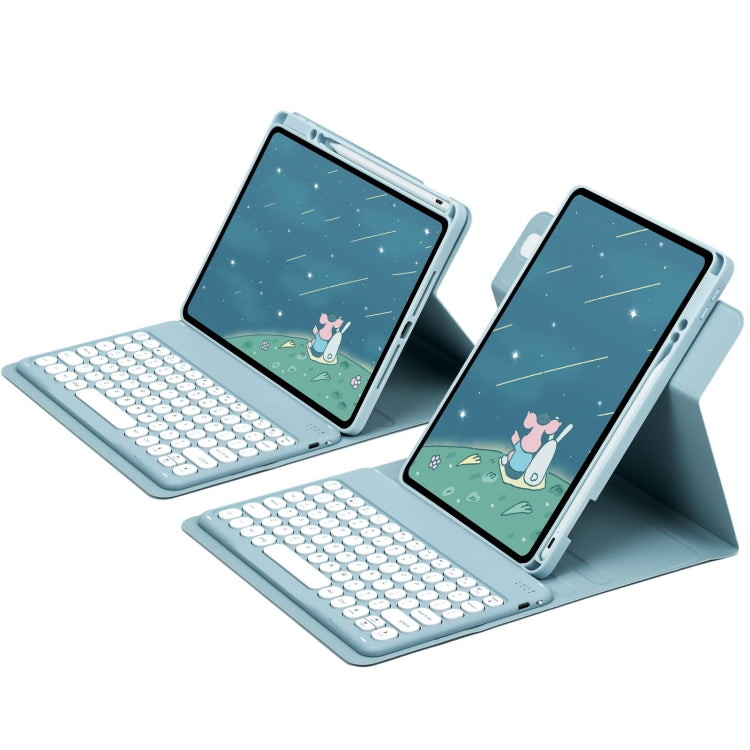 For iPad 10th Gen 10.9 2022 Round Button 360 Degree Rotatable Bluetooth Keyboard Leather Case(Mist Blue) - Universal by PMC Jewellery | Online Shopping South Africa | PMC Jewellery