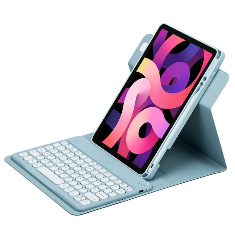 For iPad Air 2022 / iPad Pro 11 2021 Round Button 360 Degree Rotatable Bluetooth Keyboard Leather Case(Mist Blue) - Universal by PMC Jewellery | Online Shopping South Africa | PMC Jewellery