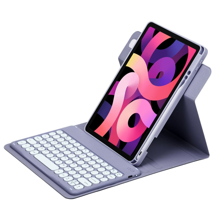 For iPad Air 2022 / iPad Pro 11 2021 Round Button 360 Degree Rotatable Bluetooth Keyboard Leather Case(Lavender Purple) - Universal by PMC Jewellery | Online Shopping South Africa | PMC Jewellery