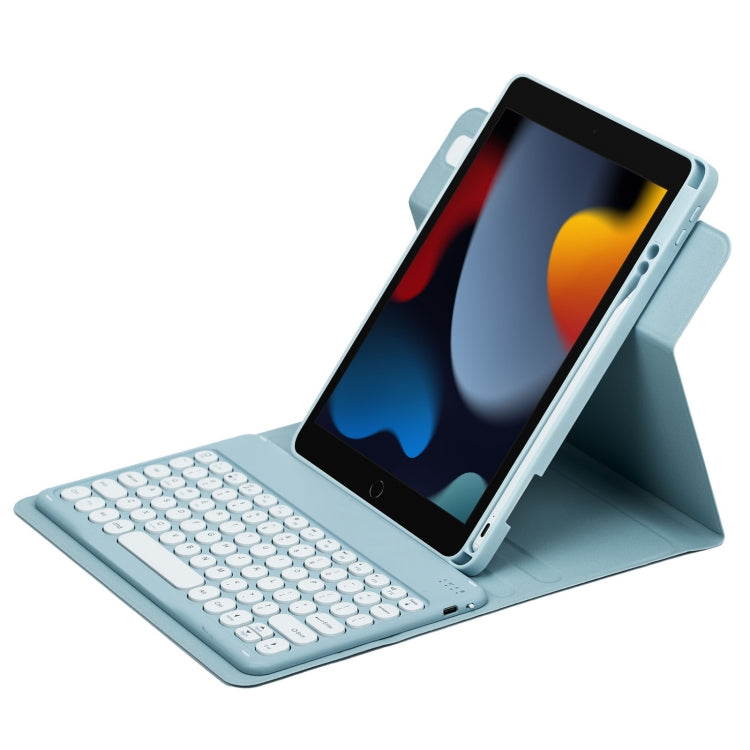 For iPad 10.2 2021 / Air 2019 Round Button 360 Degree Rotatable Bluetooth Keyboard Leather Case(Mist Blue) - Universal by PMC Jewellery | Online Shopping South Africa | PMC Jewellery