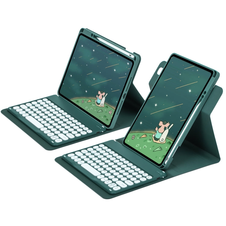 For iPad 10.2 2021 / Air 2019 Round Button 360 Degree Rotatable Bluetooth Keyboard Leather Case(Dark Green) - Universal by PMC Jewellery | Online Shopping South Africa | PMC Jewellery