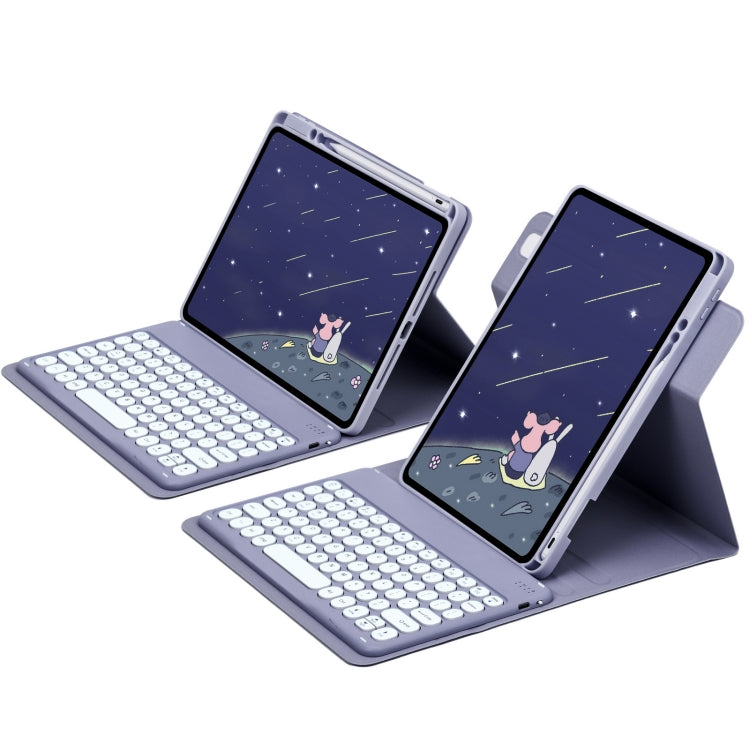 For iPad 10.2 2021 / Air 2019 Round Button 360 Degree Rotatable Bluetooth Keyboard Leather Case(Lavender Purple) - Universal by PMC Jewellery | Online Shopping South Africa | PMC Jewellery