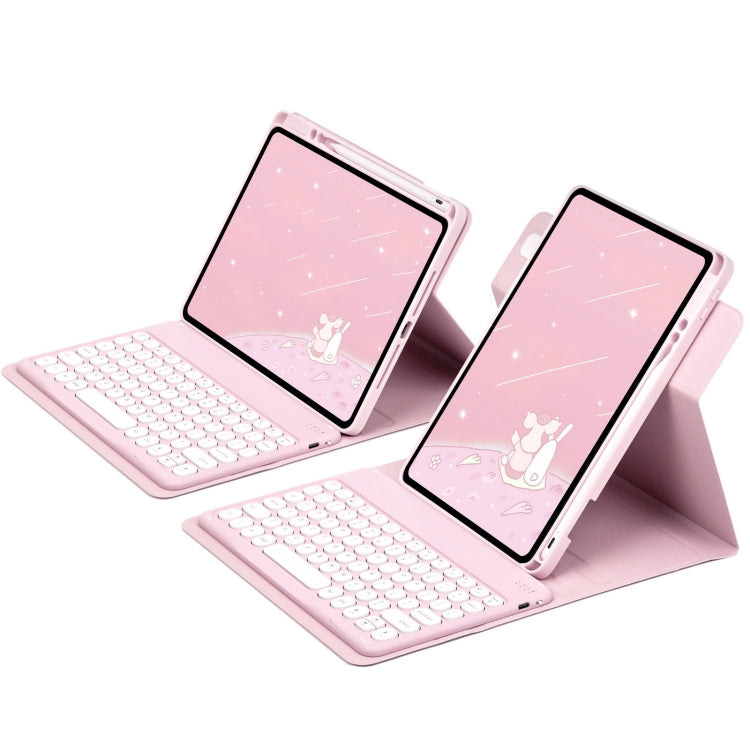 For iPad 10.2 2021 / Air 2019 Round Button 360 Degree Rotatable Bluetooth Keyboard Leather Case(Pink) - Universal by PMC Jewellery | Online Shopping South Africa | PMC Jewellery