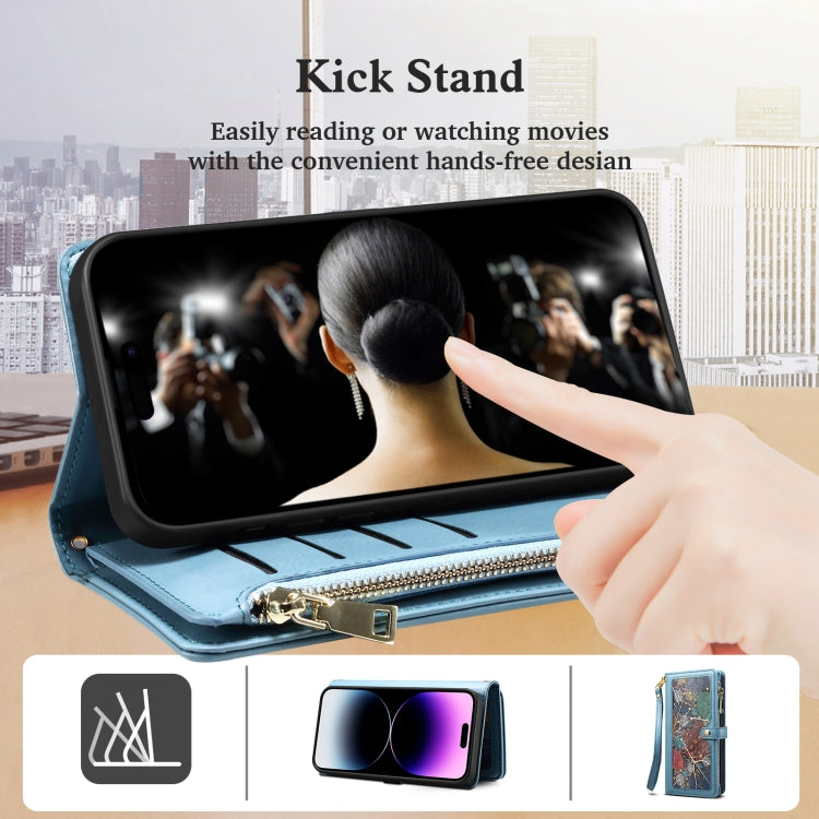 For iPhone 16 ESEBLE Star Series Lanyard Zipper Wallet RFID Leather Case(Blue) - free shipping - PMC TechLife - Order now!
