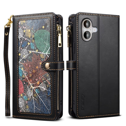 For iPhone 16 ESEBLE Star Series Lanyard Zipper Wallet RFID Leather Case(Black) - iPhone 16 Cases by ESEBLE | Online Shopping South Africa | PMC Jewellery | Buy Now Pay Later Mobicred