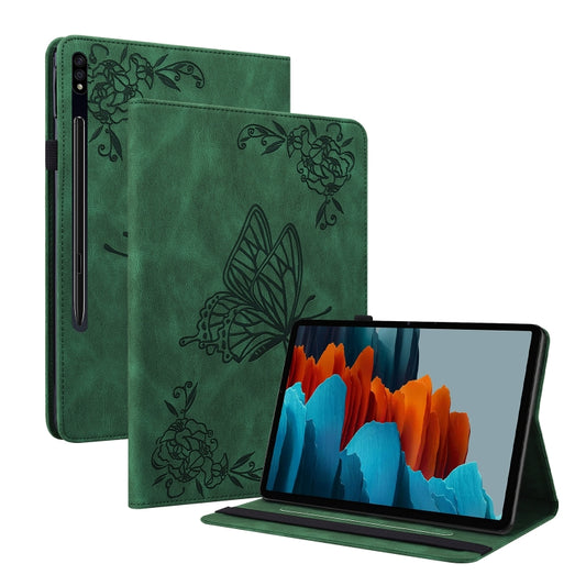 For Samsung Galaxy Tab S9+ Butterfly Flower Embossed Leather Tablet Case(Green) - Galaxy Tab S9+ Cases by PMC Jewellery | Online Shopping South Africa | PMC Jewellery | Buy Now Pay Later Mobicred