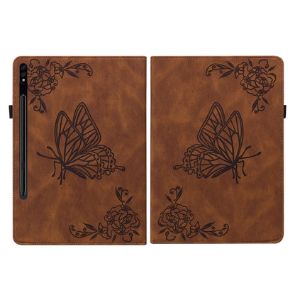 For Samsung Galaxy Tab S9+ Butterfly Flower Embossed Leather Tablet Case(Brown) - Galaxy Tab S9+ Cases by PMC Jewellery | Online Shopping South Africa | PMC Jewellery | Buy Now Pay Later Mobicred