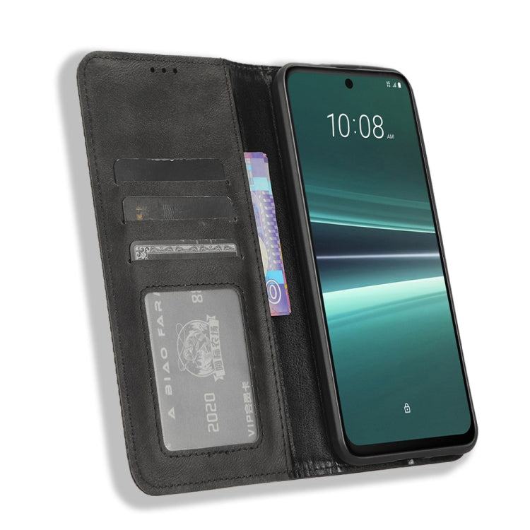 For HTC U23 / U23 Pro Magnetic Buckle Retro Texture Leather Phone Case(Black) - HTC by PMC TechLife | Online Shopping South Africa | PMC TechLife | Buy Now Pay Later Mobicred