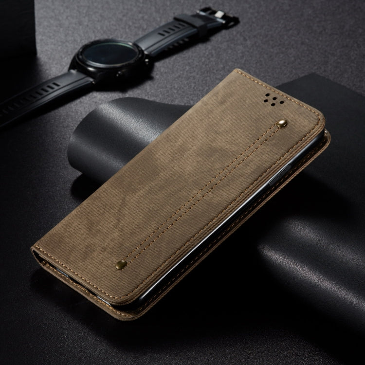 For iPhone 16 Pro Max Denim Texture Casual Style Horizontal Flip Leather Case(Khaki) - iPhone 16 Pro Max Cases by PMC TechLife | Online Shopping South Africa | PMC TechLife | Buy Now Pay Later Mobicred