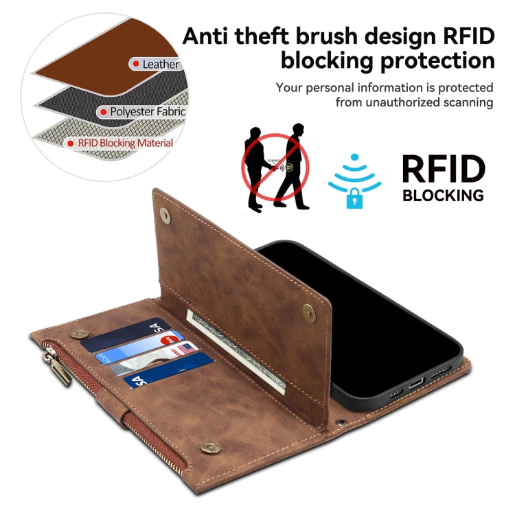 For iPhone 16 Plus ESEBLE Retro Frosted RFID Flip Leather Phone Case(Brown) - free shipping - PMC TechLife - Order now!