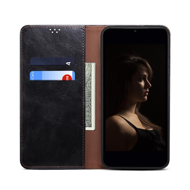 For iPhone 16e Oil Wax Crazy Horse Texture Leather Phone Case(Black) - iPhone 16e Cases by PMC TechLife | Online Shopping South Africa | PMC TechLife | Buy Now Pay Later Mobicred