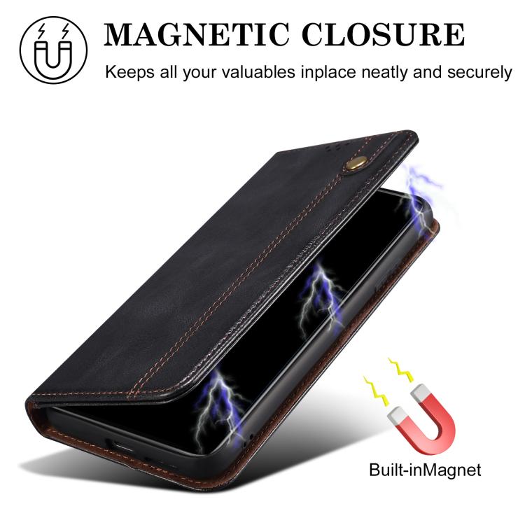 For iPhone 16e Oil Wax Crazy Horse Texture Leather Phone Case(Black) - iPhone 16e Cases by PMC TechLife | Online Shopping South Africa | PMC TechLife | Buy Now Pay Later Mobicred