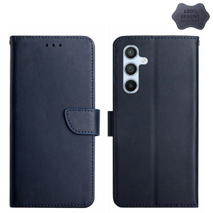 For Samsung Galaxy S24+ 5G HT02 Genuine Leather Fingerprint-proof Flip Phone Case(Blue) - Galaxy S24+ 5G Cases by PMC Jewellery | Online Shopping South Africa | PMC Jewellery | Buy Now Pay Later Mobicred