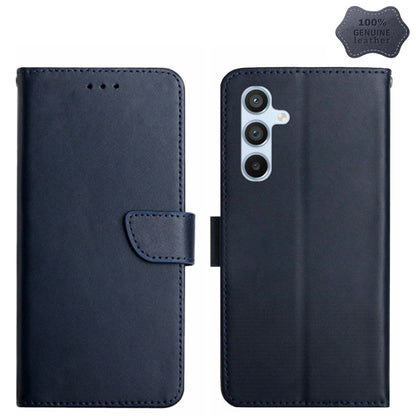 For Samsung Galaxy S24 5G HT02 Genuine Leather Fingerprint-proof Flip Phone Case(Blue) - Galaxy S24 5G Cases by PMC Jewellery | Online Shopping South Africa | PMC Jewellery | Buy Now Pay Later Mobicred