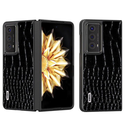 For Honor Magic V2 ABEEL Genuine Leather Crocodile Pattern Black Edge Phone Case(Black) - Honor Cases by PMC Jewellery | Online Shopping South Africa | PMC Jewellery | Buy Now Pay Later Mobicred