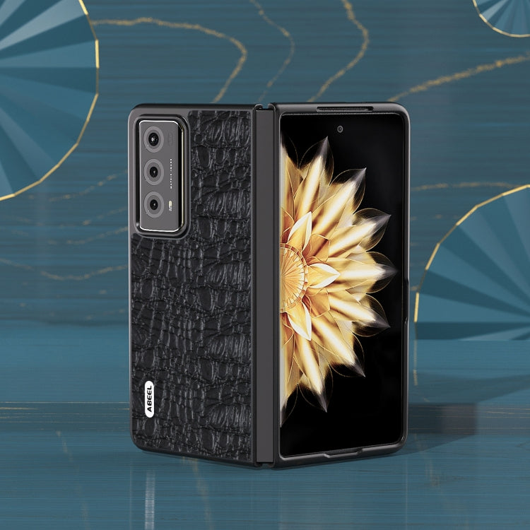 For Honor Magic V2 ABEEL Genuine Leather Canopy Black Edge Phone Case(Black) - Honor Cases by PMC TechLife | Online Shopping South Africa | PMC TechLife | Buy Now Pay Later Mobicred