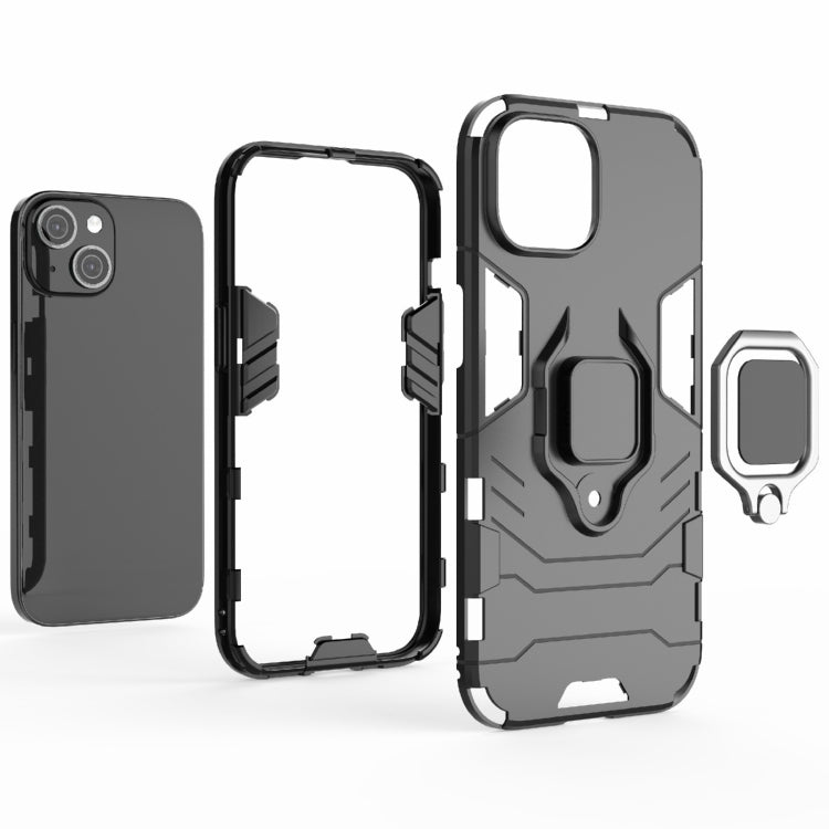 For iPhone 15 Shockproof PC + TPU Holder Phone Case(Black) - iPhone 15 Cases by PMC Jewellery | Online Shopping South Africa | PMC Jewellery