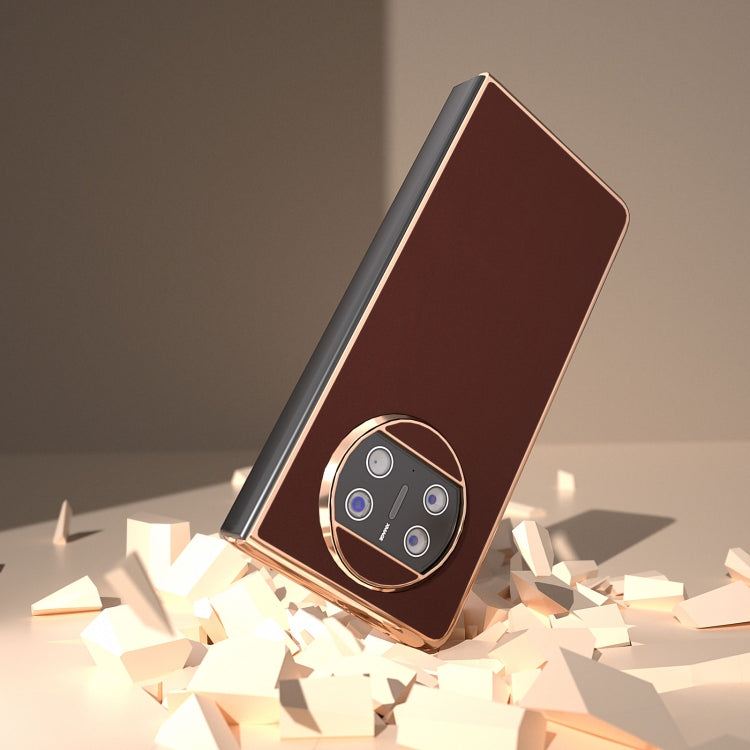 For Huawei Mate X3 Genuine Leather Silk Series Nano Plating Phone Case(Coffee) - Huawei Cases by PMC TechLife | Online Shopping South Africa | PMC TechLife | Buy Now Pay Later Mobicred