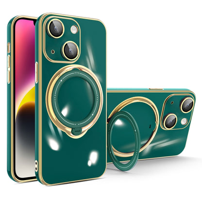 For iPhone 15 Plus Multifunction Electroplating MagSafe Holder Phone Case(Dark Green) - iPhone 15 Plus Cases by PMC Jewellery | Online Shopping South Africa | PMC Jewellery