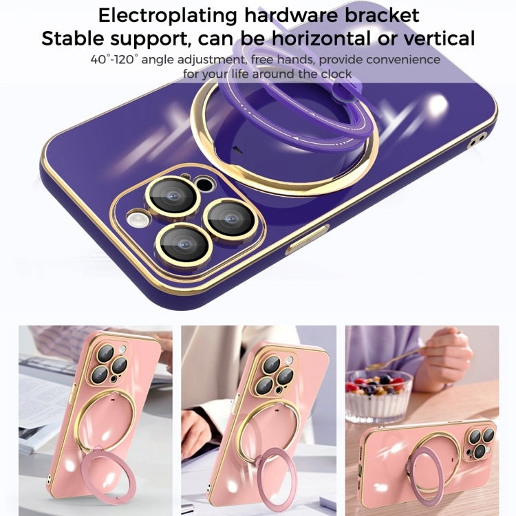 For iPhone 14 Plus Multifunction Electroplating MagSafe Holder Phone Case(Dark Purple) - iPhone 14 Plus Cases by PMC Jewellery | Online Shopping South Africa | PMC Jewellery