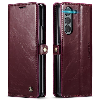 For Samsung Galaxy Z Fold5 CaseMe-003 PU + PC Business Style Crazy Horse Texture Leather Phone Case(Mulberry Red) - Galaxy Z Fold5 Cases by CaseMe | Online Shopping South Africa | PMC Jewellery | Buy Now Pay Later Mobicred