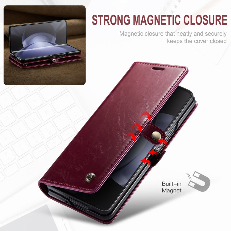 For Samsung Galaxy Z Fold5 CaseMe-003 PU + PC Business Style Crazy Horse Texture Leather Phone Case(Mulberry Red) - Galaxy Z Fold5 Cases by CaseMe | Online Shopping South Africa | PMC Jewellery | Buy Now Pay Later Mobicred