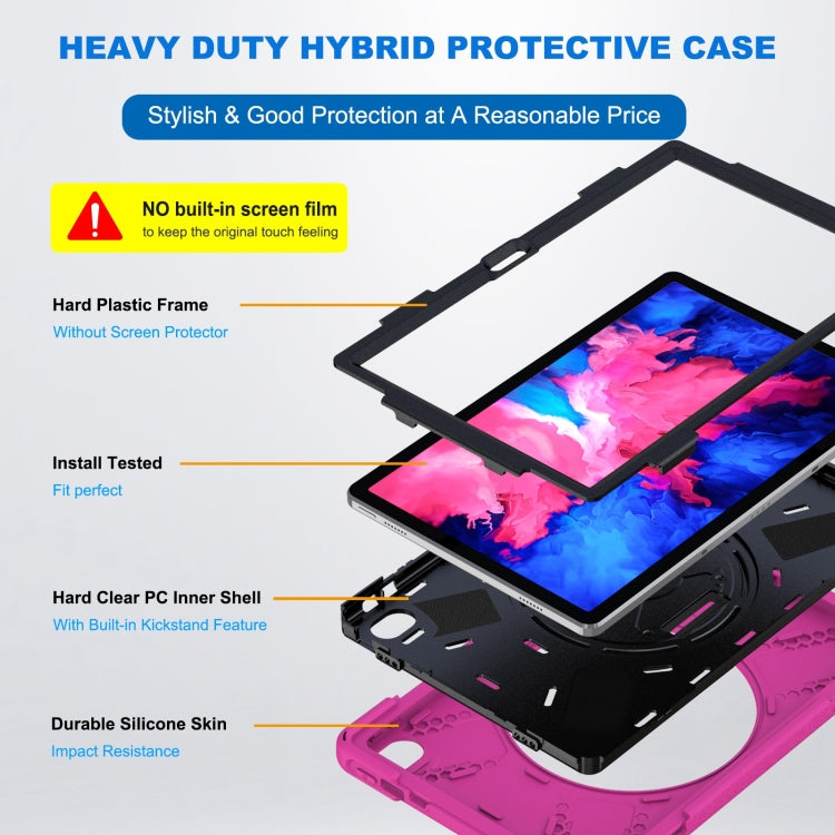 For Lenovo Tab P11 Silicone Hybrid PC Tablet Case with Grip & Shoulder Strap(Rose Red) - Lenovo by PMC Jewellery | Online Shopping South Africa | PMC Jewellery | Buy Now Pay Later Mobicred