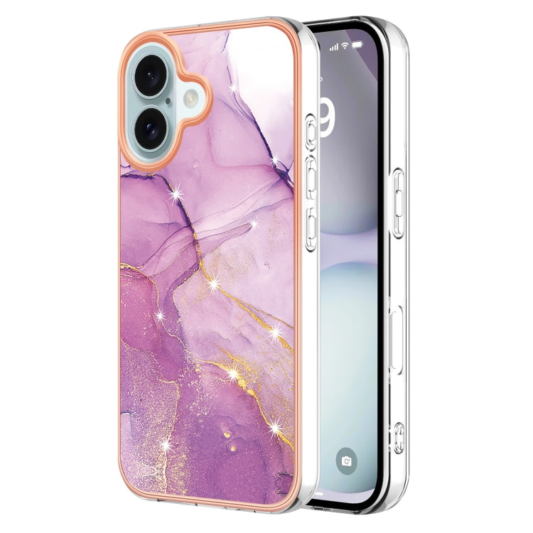 For iPhone 16 Plus Electroplating Marble Pattern Dual-side IMD TPU Shockproof Phone Case (Purple 001) - iPhone 16 Plus Cases by PMC TechLife | Online Shopping South Africa | PMC TechLife | Buy Now Pay Later Mobicred