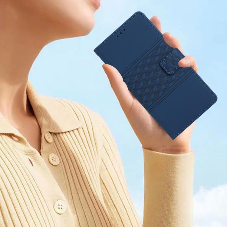 For iPhone 16e Diamond Embossed Skin Feel Leather Phone Case(Dark Blue) - iPhone 16e Cases by PMC TechLife | Online Shopping South Africa | PMC TechLife | Buy Now Pay Later Mobicred