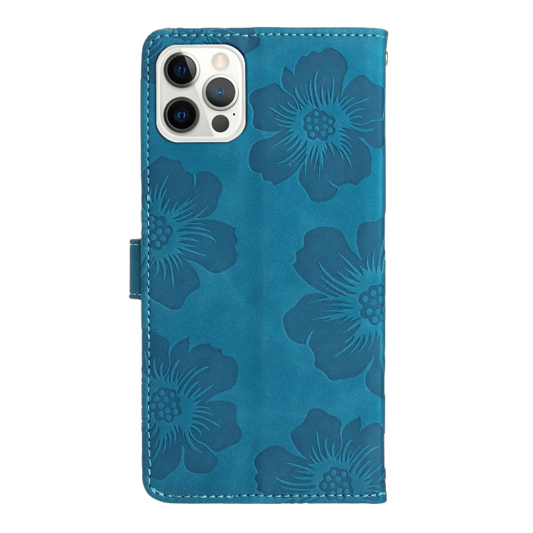 For iPhone 16 Pro Flower Embossing Pattern Leather Phone Case(Blue) - iPhone 16 Pro Cases by PMC TechLife | Online Shopping South Africa | PMC TechLife | Buy Now Pay Later Mobicred