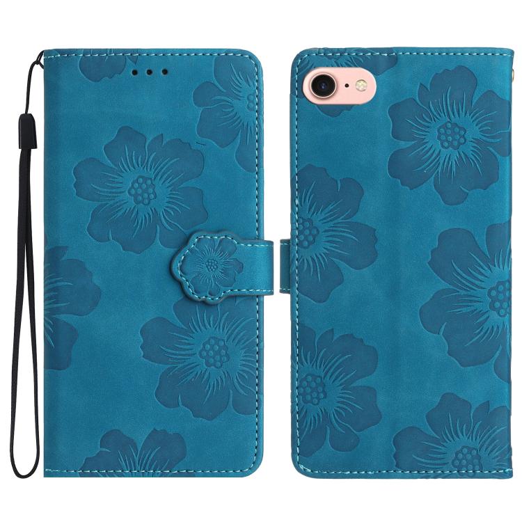 For iPhone 16e Flower Embossing Pattern Leather Phone Case(Blue) - iPhone 16e Cases by PMC TechLife | Online Shopping South Africa | PMC TechLife | Buy Now Pay Later Mobicred