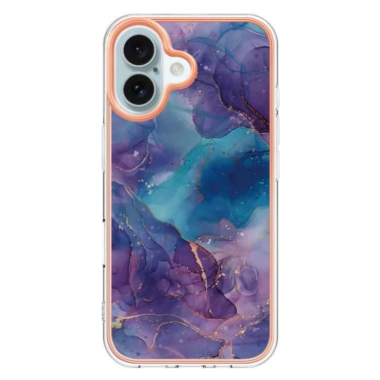For iPhone 16 Plus Electroplating Marble Dual-side IMD Phone Case(Purple 016) - iPhone 16 Plus Cases by PMC TechLife | Online Shopping South Africa | PMC TechLife | Buy Now Pay Later Mobicred