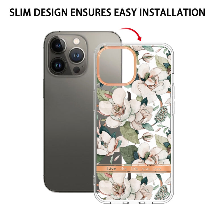 For iPhone 16 Pro Max Flowers and Plants Series IMD TPU Phone Case(Green Gardenia) - iPhone 16 Pro Max Cases by PMC Jewellery | Online Shopping South Africa | PMC Jewellery | Buy Now Pay Later Mobicred