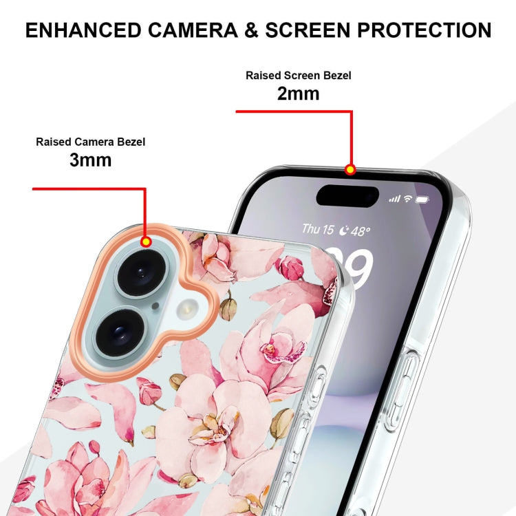 For iPhone 16 Plus Flowers and Plants Series IMD TPU Phone Case(Pink Gardenia) - iPhone 16 Plus Cases by PMC Jewellery | Online Shopping South Africa | PMC Jewellery | Buy Now Pay Later Mobicred