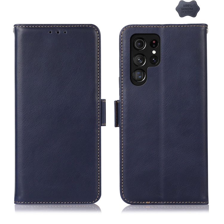 For Samsung Galaxy S24 Ultra Crazy Horse Top Layer Cowhide Leather Phone Case(Blue) - Galaxy S24 Ultra 5G Cases by PMC Jewellery | Online Shopping South Africa | PMC Jewellery | Buy Now Pay Later Mobicred